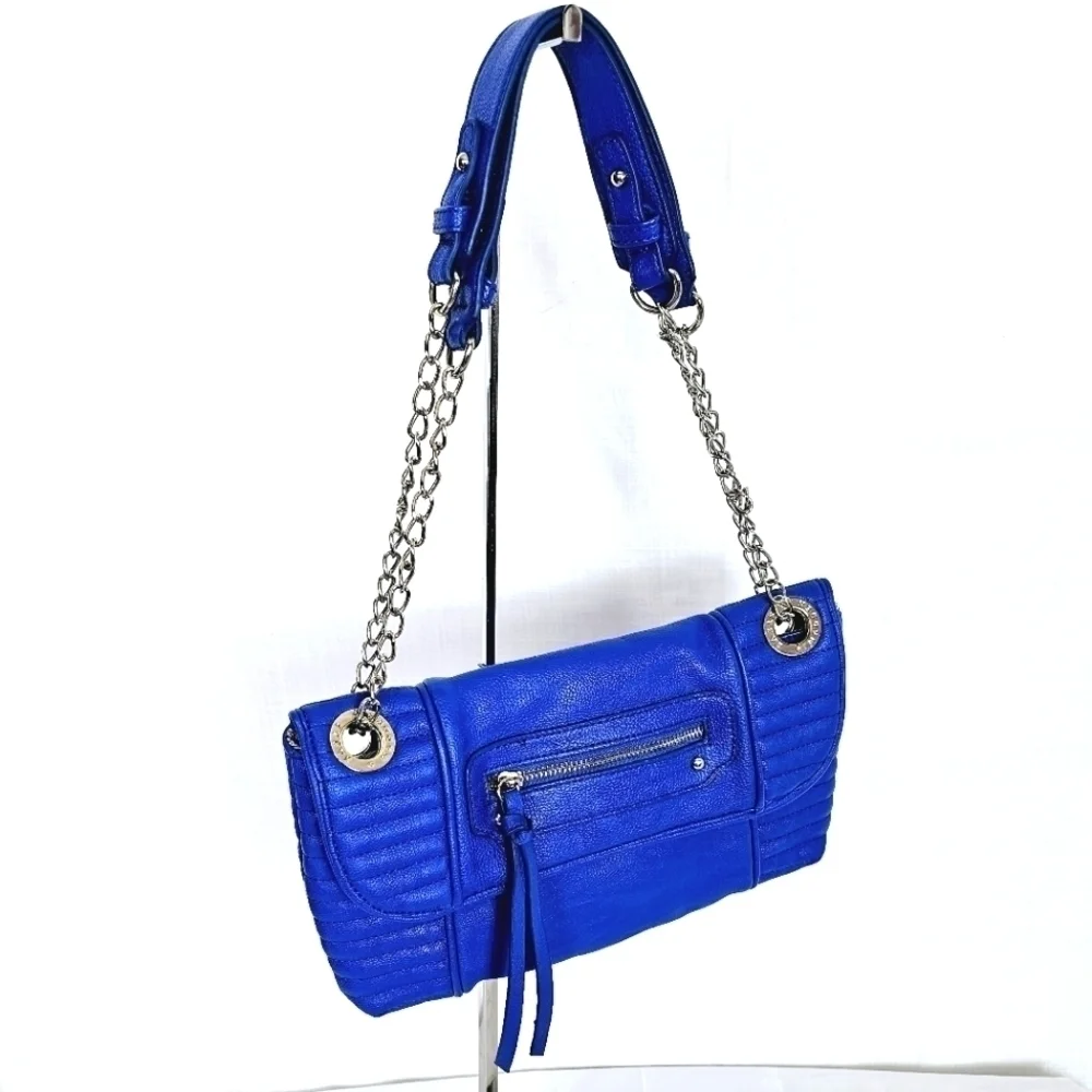 Steve Madden Electric Blue Tw/One Adjustable Silver Chain Straps Shoulder Bag